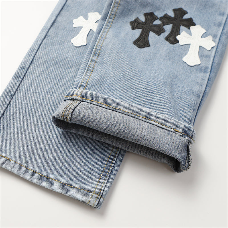 Chrome Hearts Distressed Denim Jeans | Stretch Tapered Fit