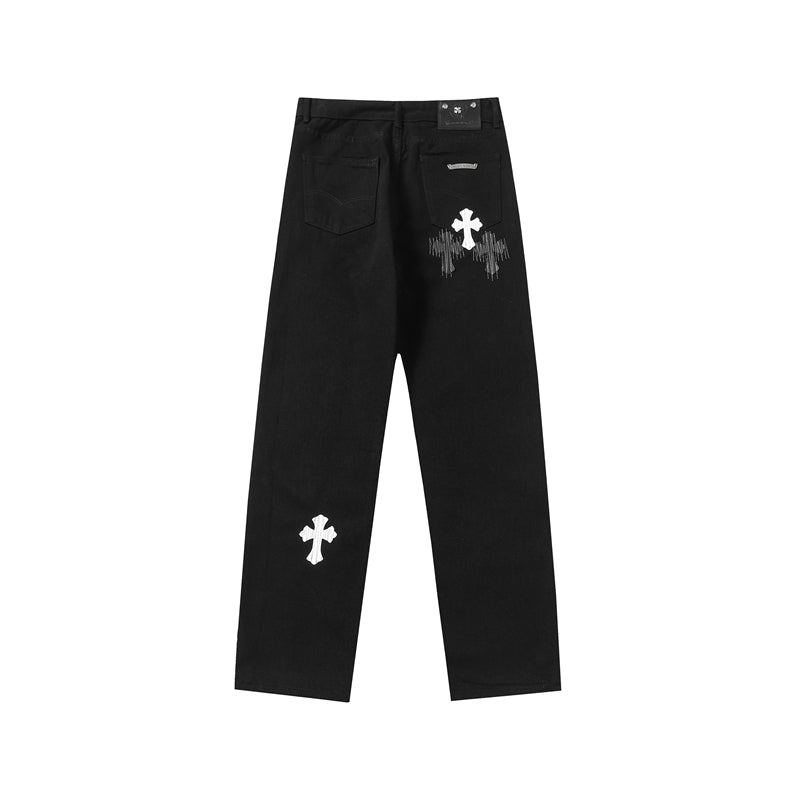Chrome Hearts Distressed Denim Jeans | Stretch Tapered Fit