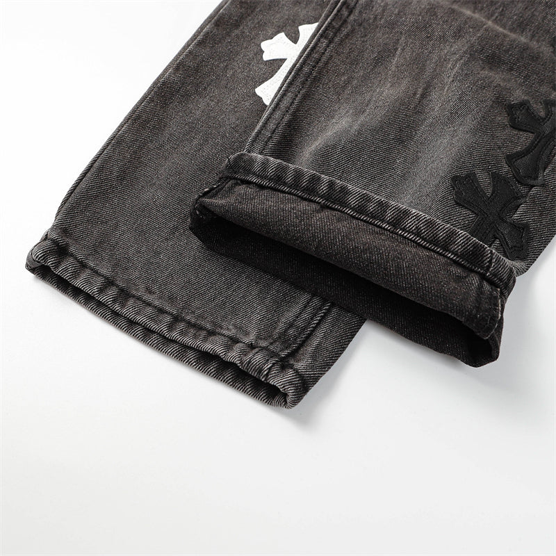 Chrome Hearts Distressed Denim Jeans | Stretch Tapered Fit