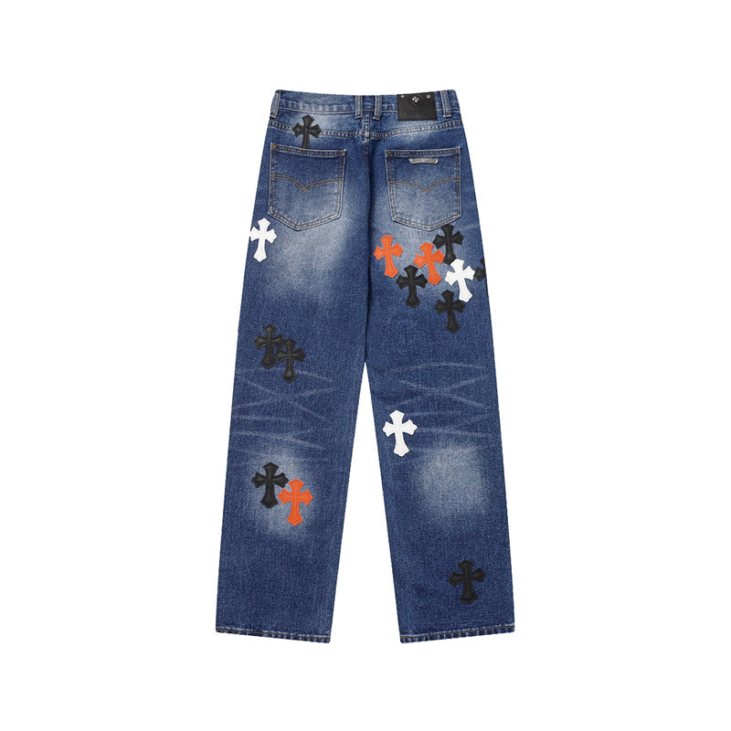 Chrome Hearts Distressed Denim Jeans | Stretch Tapered Fit