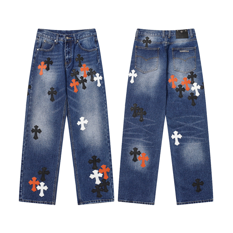 Chrome Hearts Distressed Denim Jeans | Stretch Tapered Fit