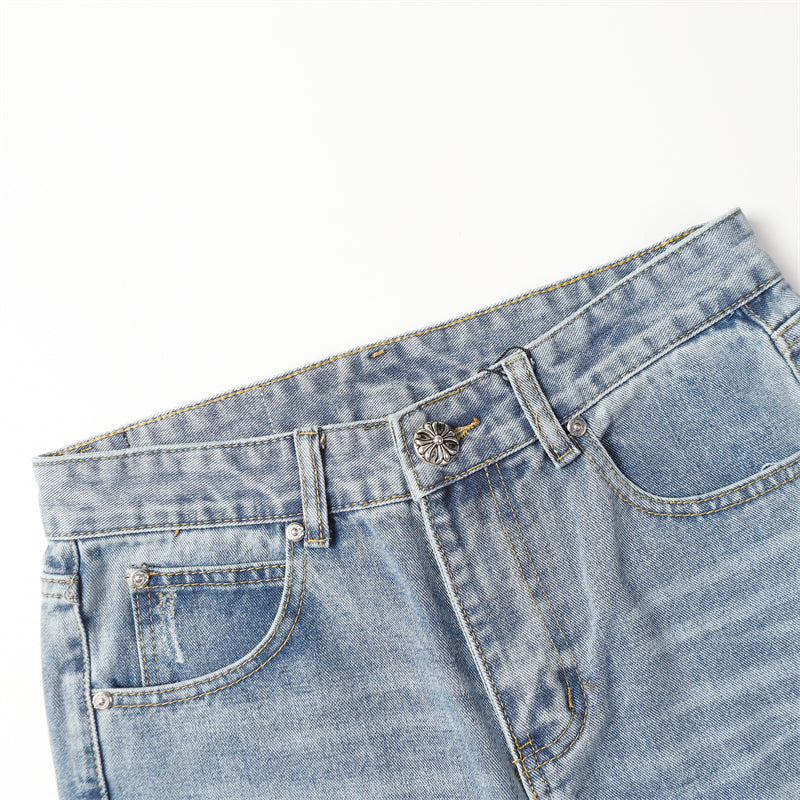 Chrome Hearts Distressed Denim Jeans | Stretch Tapered Fit