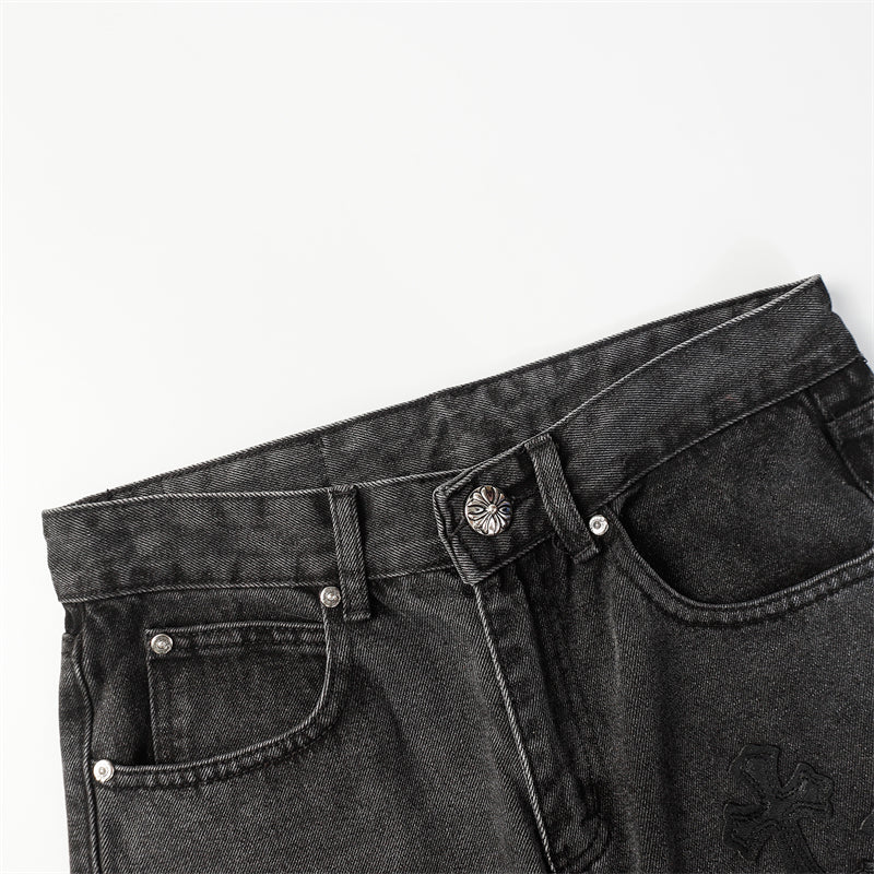 Chrome Hearts Distressed Denim Jeans | Stretch Tapered Fit