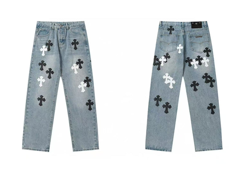 Chrome Hearts Distressed Denim Jeans | Stretch Tapered Fit