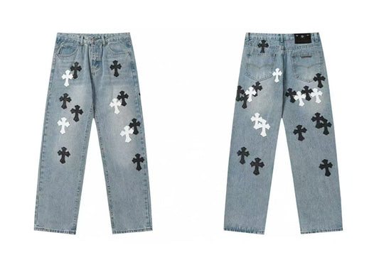 Chrome Hearts Distressed Denim Jeans | Stretch Tapered Fit