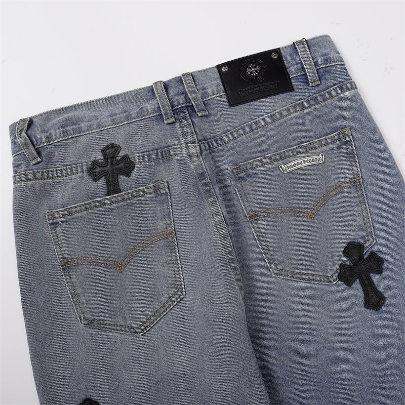 Chrome Hearts Distressed Denim Jeans | Stretch Tapered Fit