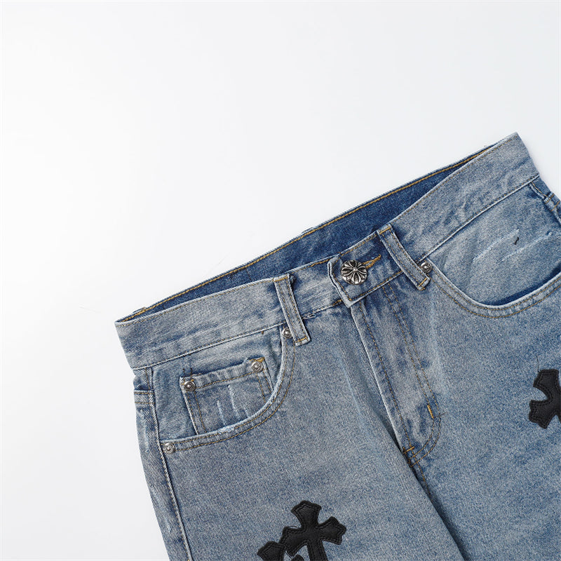 Chrome Hearts Distressed Denim Jeans | Stretch Tapered Fit