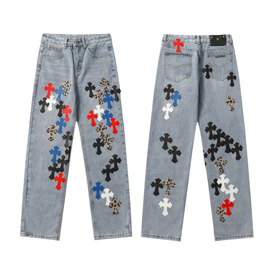 Chrome Hearts Distressed Denim Jeans | Stretch Tapered Fit