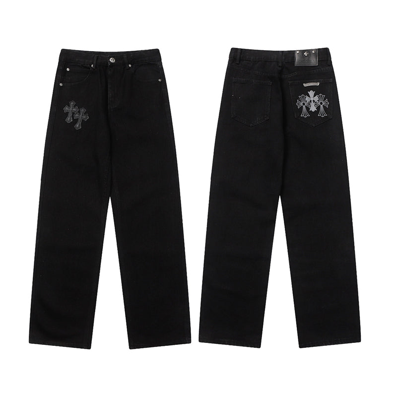 Chrome Hearts Distressed Denim Jeans | Stretch Tapered Fit