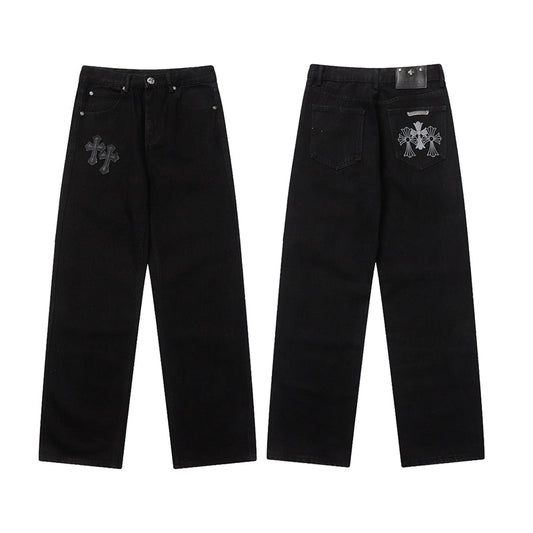 Chrome Hearts Distressed Denim Jeans | Stretch Tapered Fit