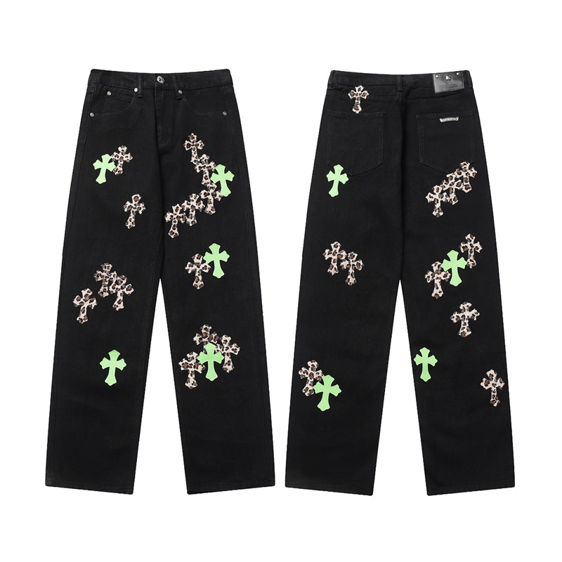Chrome Hearts Distressed Denim Jeans | Stretch Tapered Fit
