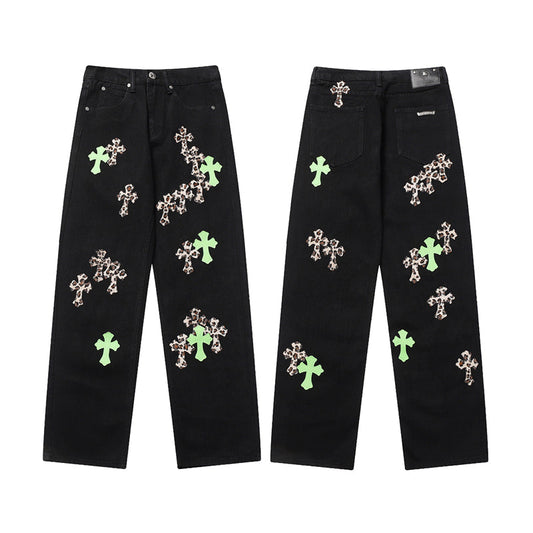 Chrome Hearts Distressed Denim Jeans | Stretch Tapered Fit
