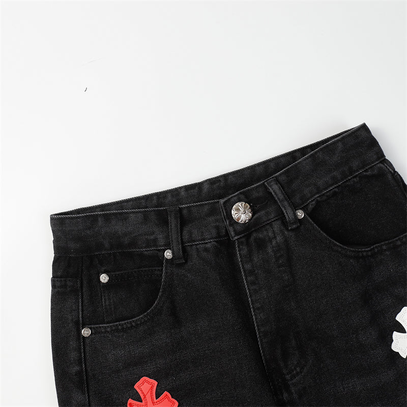 Chrome Hearts Distressed Denim Jeans | Stretch Tapered Fit