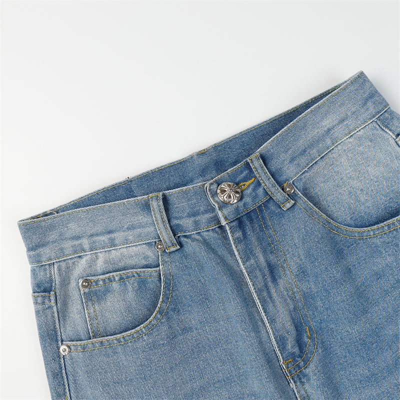 Chrome Hearts Distressed Denim Jeans | Stretch Tapered Fit