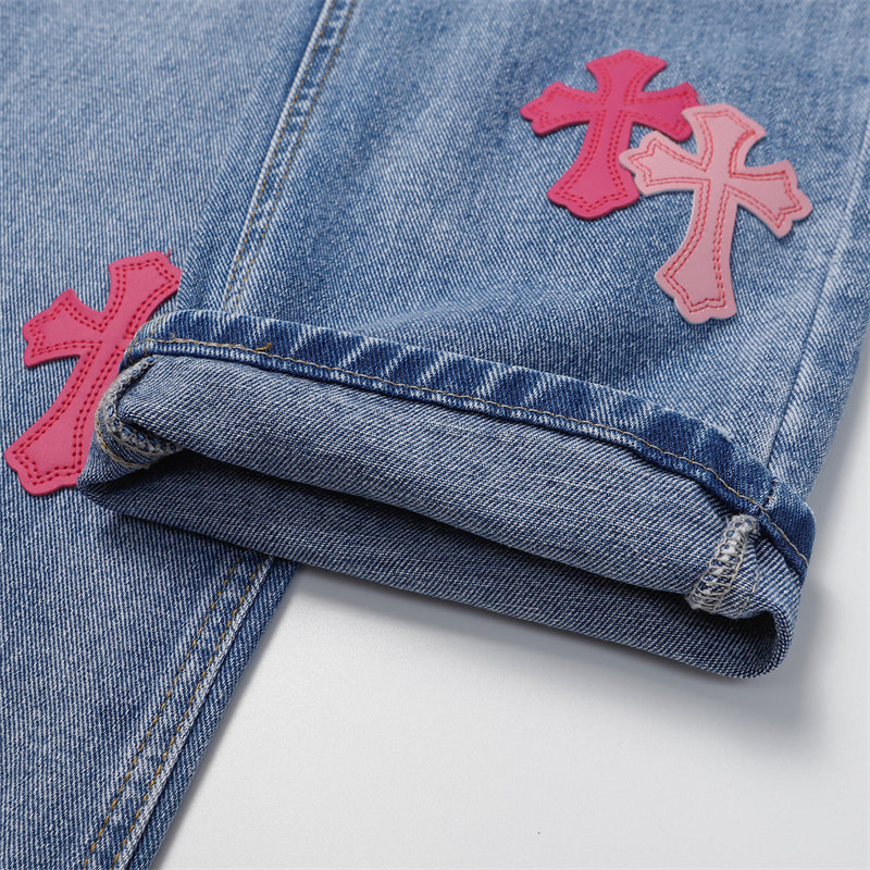 Chrome Hearts Distressed Denim Jeans | Stretch Tapered Fit