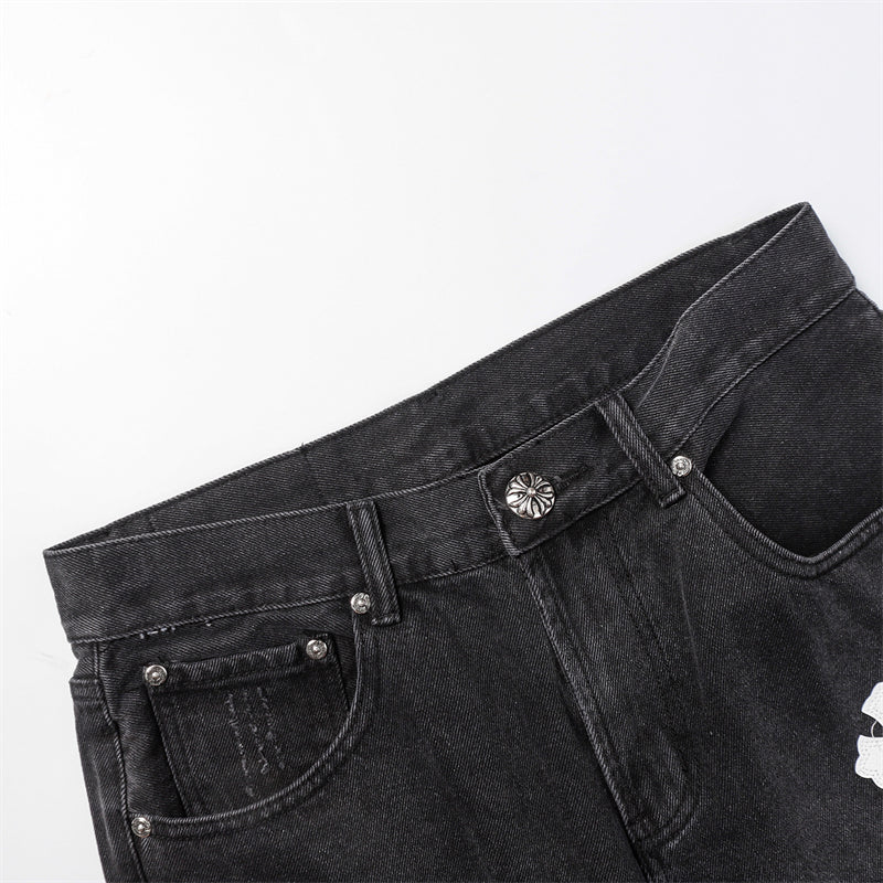Chrome Hearts Distressed Denim Jeans | Stretch Tapered Fit