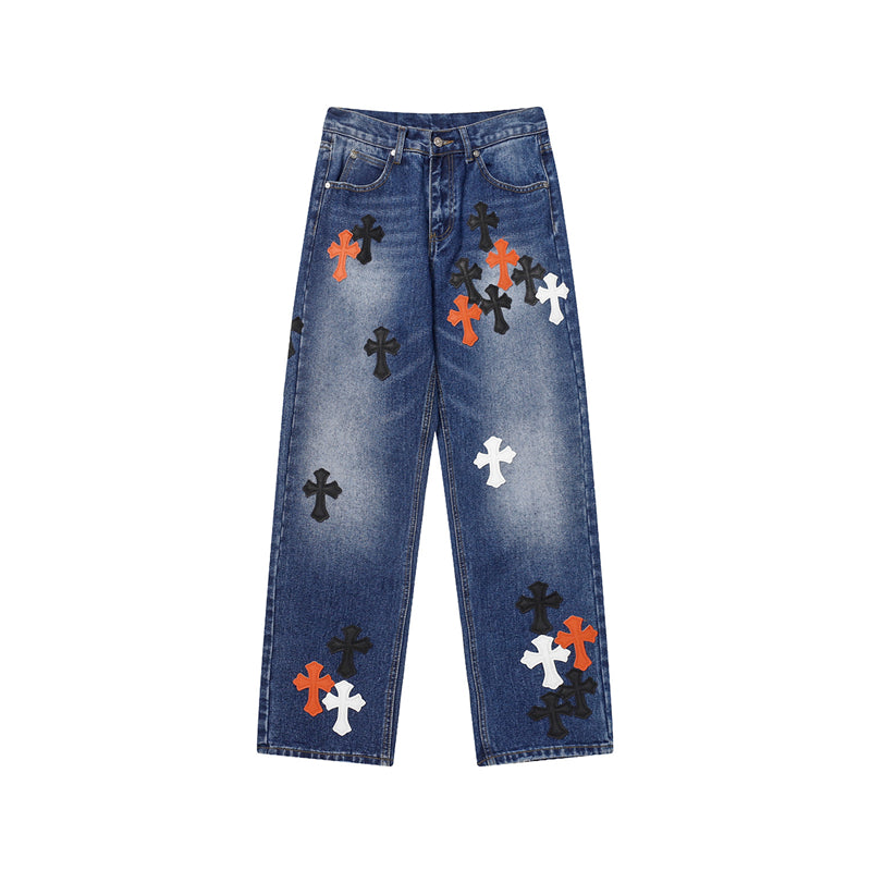 Chrome Hearts Distressed Denim Jeans | Stretch Tapered Fit