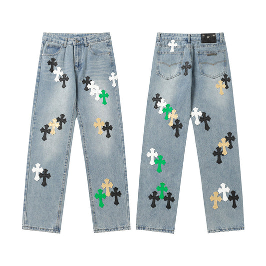 Chrome Hearts Distressed Denim Jeans | Stretch Tapered Fit