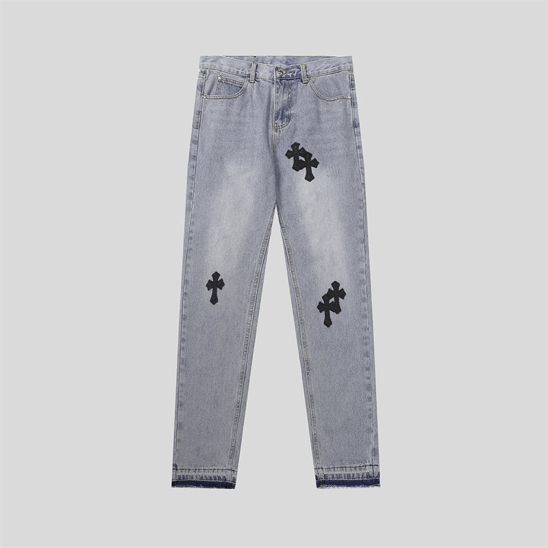 Chrome Hearts Distressed Denim Jeans | Stretch Tapered Fit