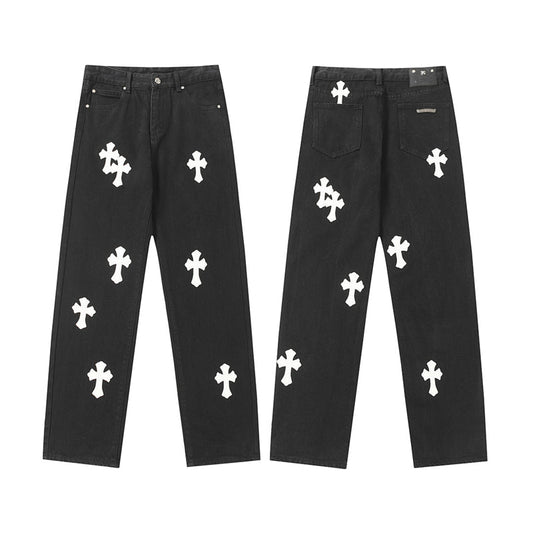 Chrome Hearts Distressed Denim Jeans | Stretch Tapered Fit