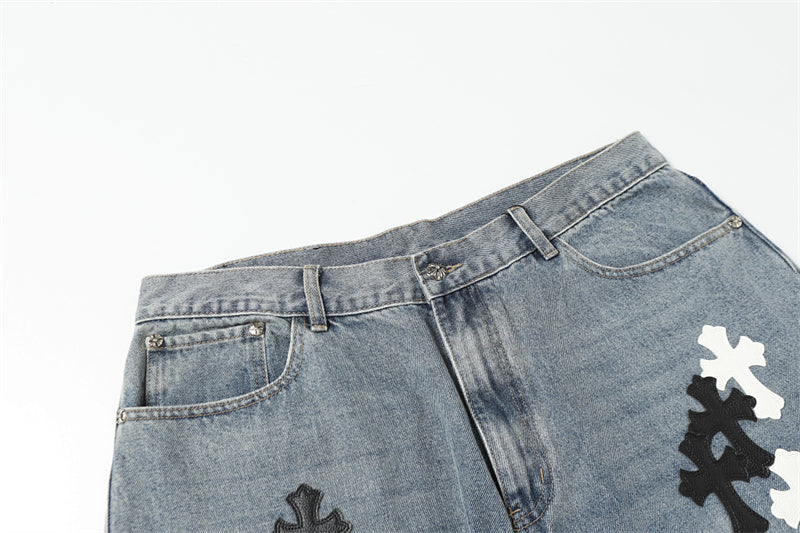 Chrome Hearts Distressed Denim Jeans | Stretch Tapered Fit