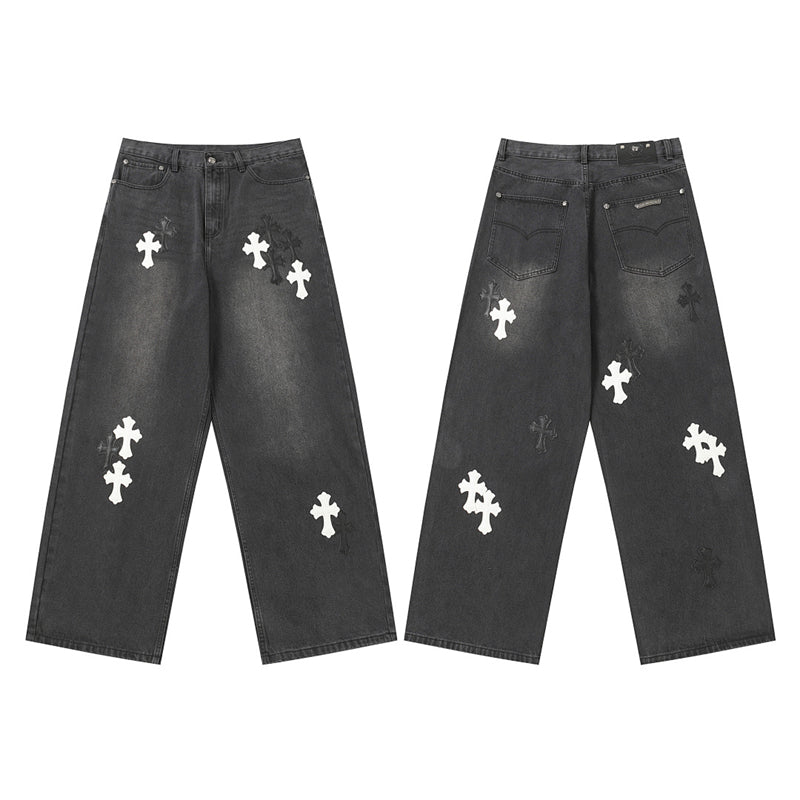 Chrome Hearts Distressed Denim Jeans | Stretch Tapered Fit