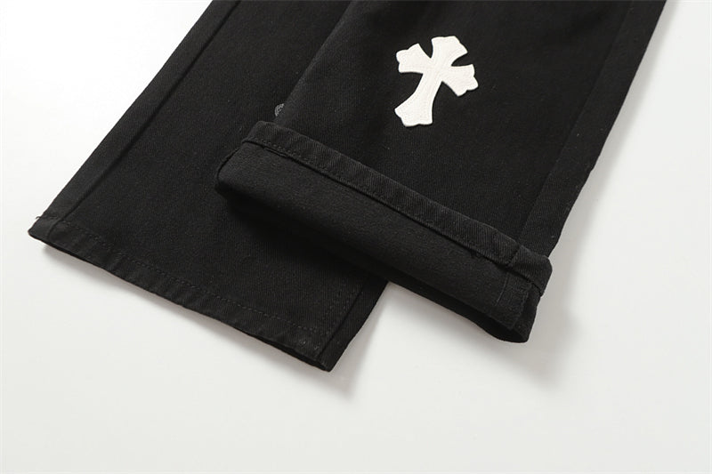 Chrome Hearts Distressed Denim Jeans | Stretch Tapered Fit