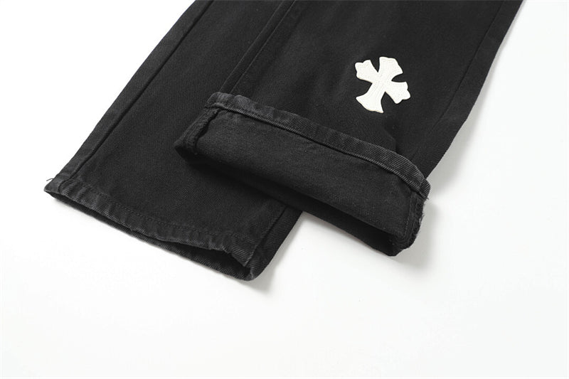 Chrome Hearts Distressed Denim Jeans | Stretch Tapered Fit