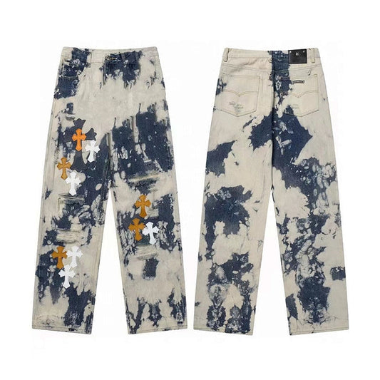 Chrome Hearts Distressed Denim Jeans | Stretch Tapered Fit