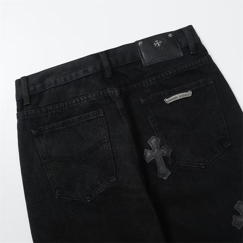 Chrome Hearts Distressed Denim Jeans | Stretch Tapered Fit