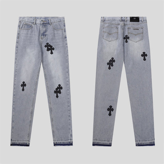 Chrome Hearts Distressed Denim Jeans | Stretch Tapered Fit
