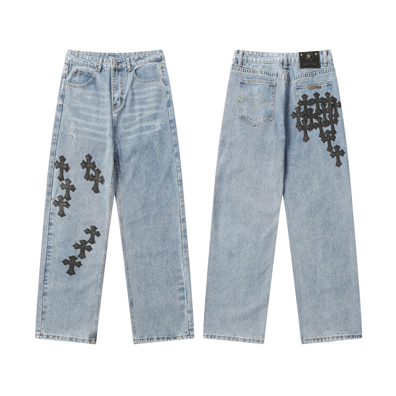 Chrome Hearts Distressed Denim Jeans | Stretch Tapered Fit