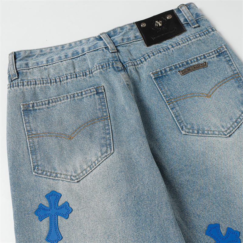 Chrome Hearts Distressed Denim Jeans | Stretch Tapered Fit