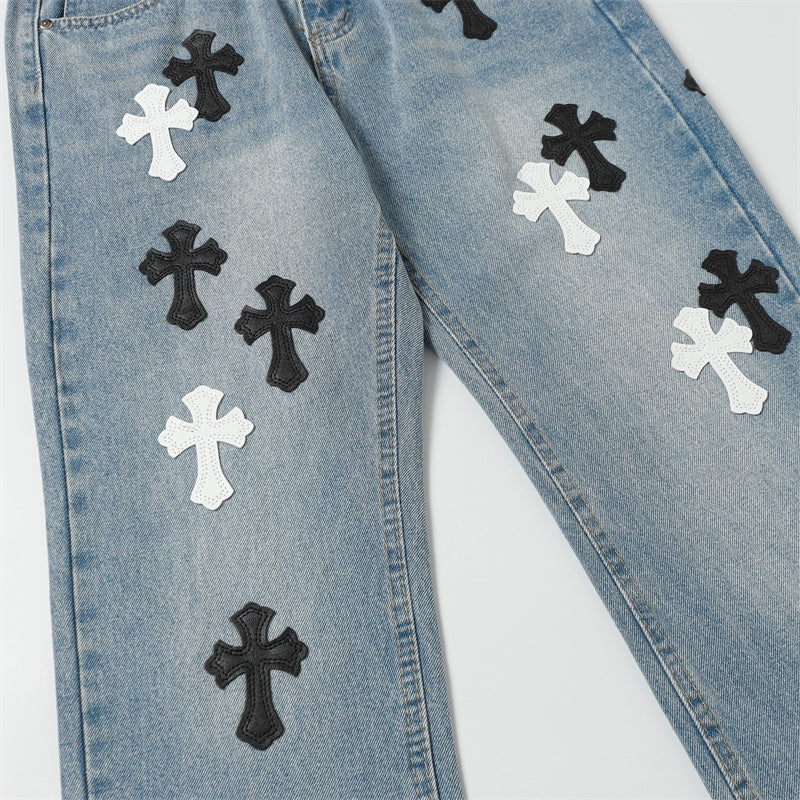 Chrome Hearts Distressed Denim Jeans | Stretch Tapered Fit