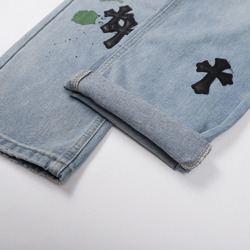 Chrome Hearts Distressed Denim Jeans | Stretch Tapered Fit